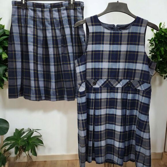 Lands End Youth Girls School Uniform Jumper 16+ and Skirt 16 Blue Yellow Plaid - Picture 1 of 16